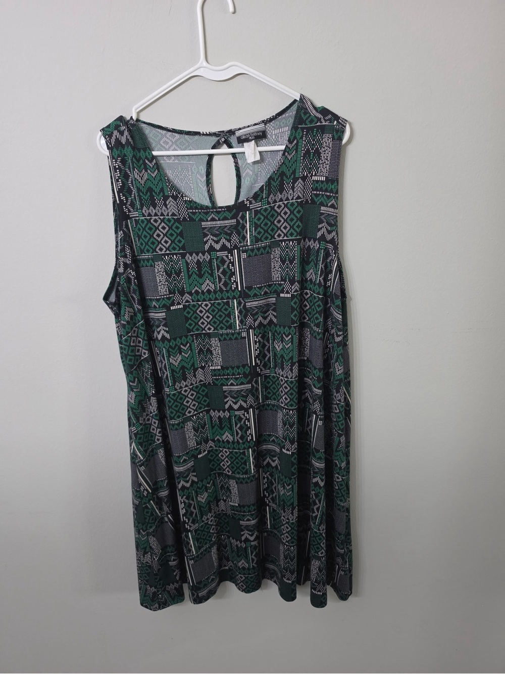 Women’s Allison Brittney Plus Green Geometric Swing Dress Size 2X